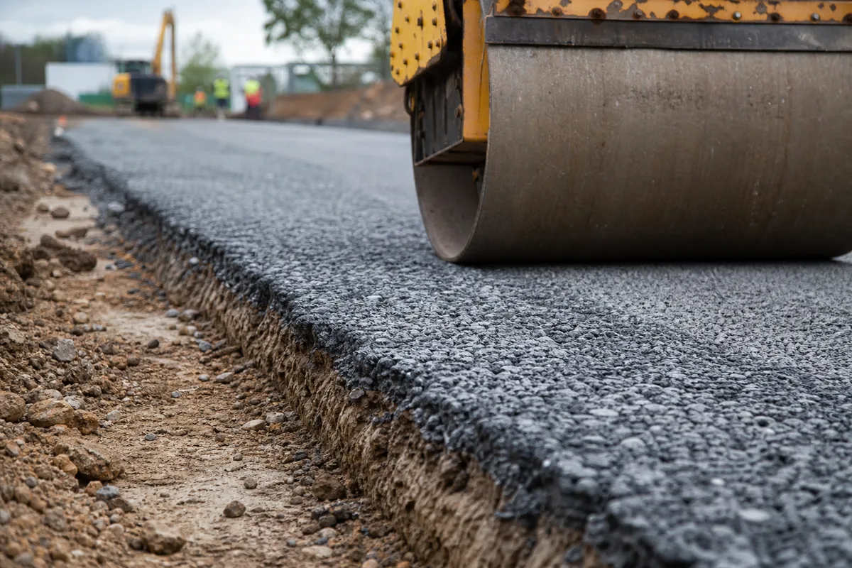 Chantier de création d&rsquo;allée en Gironde, préparation du support en grave concassée compactée avant pose du revêtement